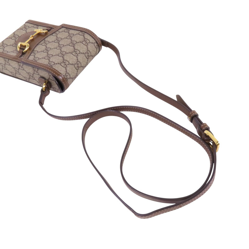 GUCCI 塗層帆布Horsebit 1955 Mini金扣肩背袋-7
