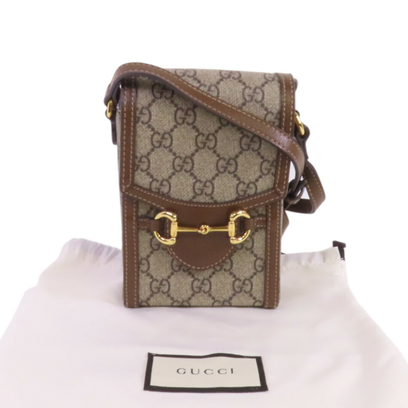 GUCCI 塗層帆布Horsebit 1955 Mini金扣肩背袋-9