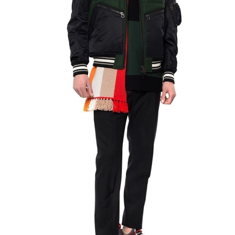 BURBERRY英國男款對比衣袖徽標圖案羊毛飛行夾克/深松柏綠XL