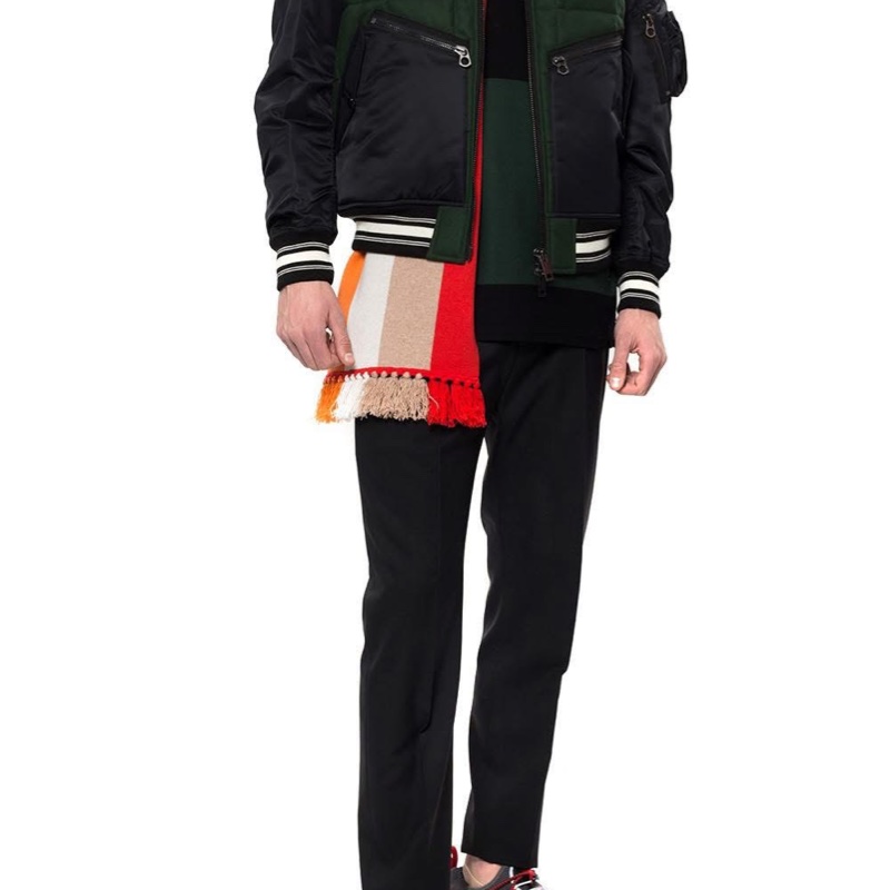 BURBERRY英國男款對比衣袖徽標圖案羊毛飛行夾克/深松柏綠XL-0