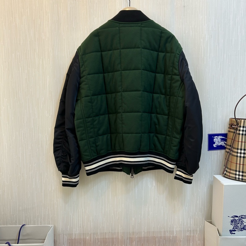 BURBERRY英國男款對比衣袖徽標圖案羊毛飛行夾克/深松柏綠XL-3