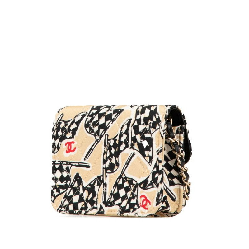 香奈兒 (CHANEL) 菱格紋 Coco Mark 迷你斜背鏈條包,米色和黑色棉質皮革材質。女士款。-1