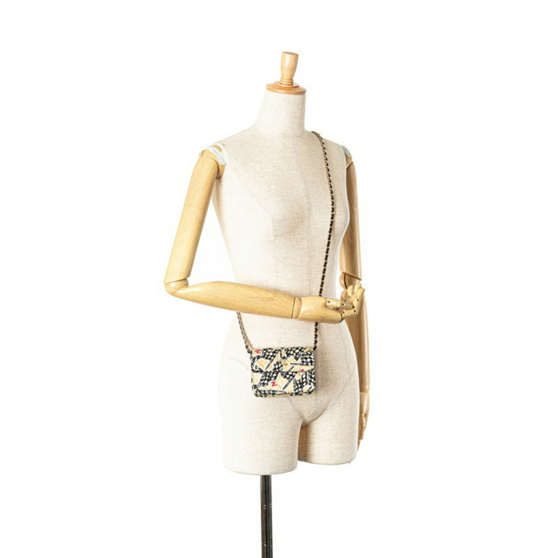 香奈兒 (CHANEL) 菱格紋 Coco Mark 迷你斜背鏈條包,米色和黑色棉質皮革材質。女士款。-8