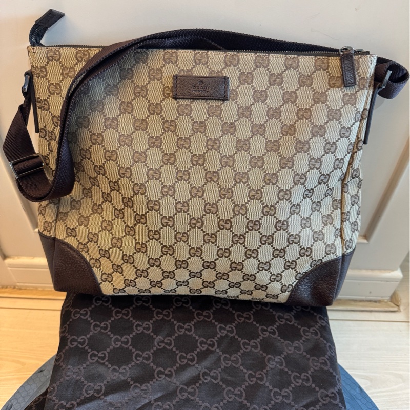 GUCCI古馳 GG LOGO緹花布斜背包 側背包 九成九新-0