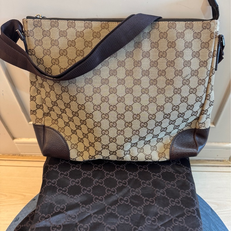GUCCI古馳 GG LOGO緹花布斜背包 側背包 九成九新-2