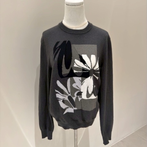 HERMES Puzzle Floral 灰色雛菊針織毛衣 S