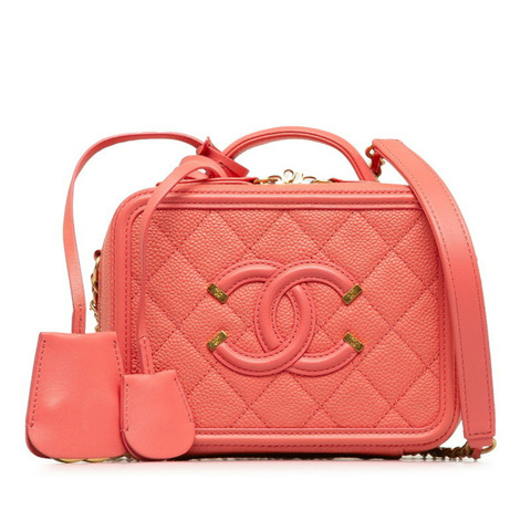 香奈兒 (CHANEL) 絎縫 Coco Mark CC 標誌手提包/單肩包，兩用款，粉紅色魚子醬紋皮革，女士