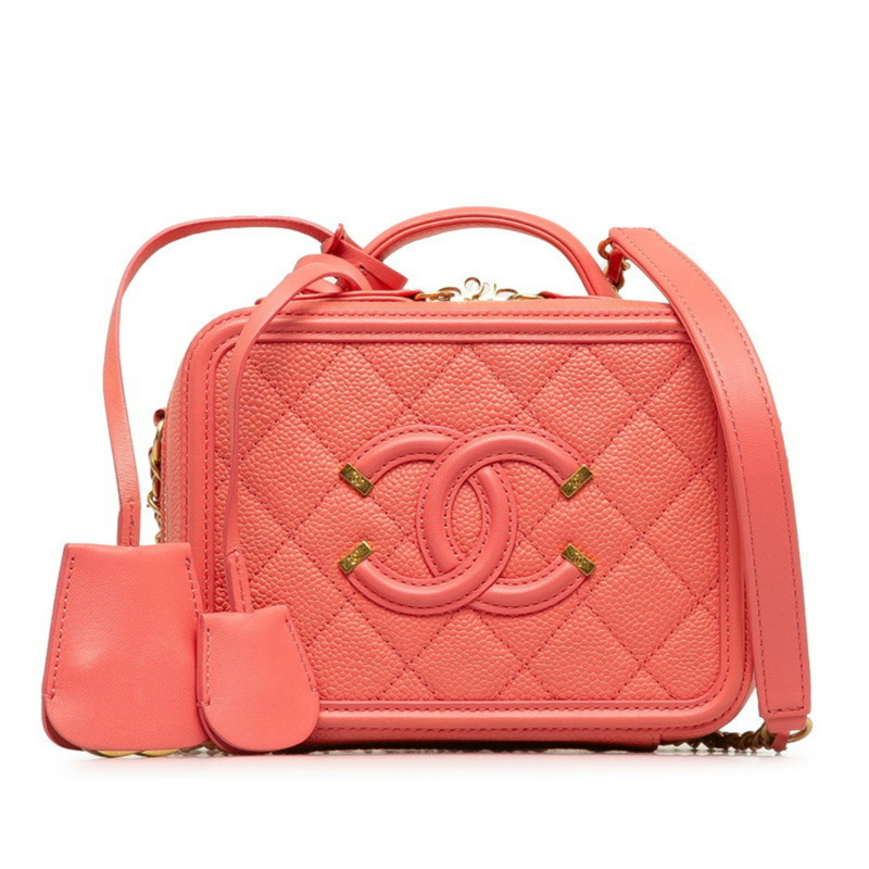 香奈兒 (CHANEL) 絎縫 Coco Mark CC 標誌手提包/單肩包,兩用款,粉紅色魚子醬紋皮革,女士-0