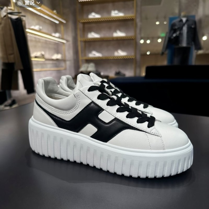 🎉新品好折扣✨Hogan 女款 H-Stripes 光滑皮革6公分厚底餅乾運動鞋 白配黑色 EU35/36/37/38/39-3