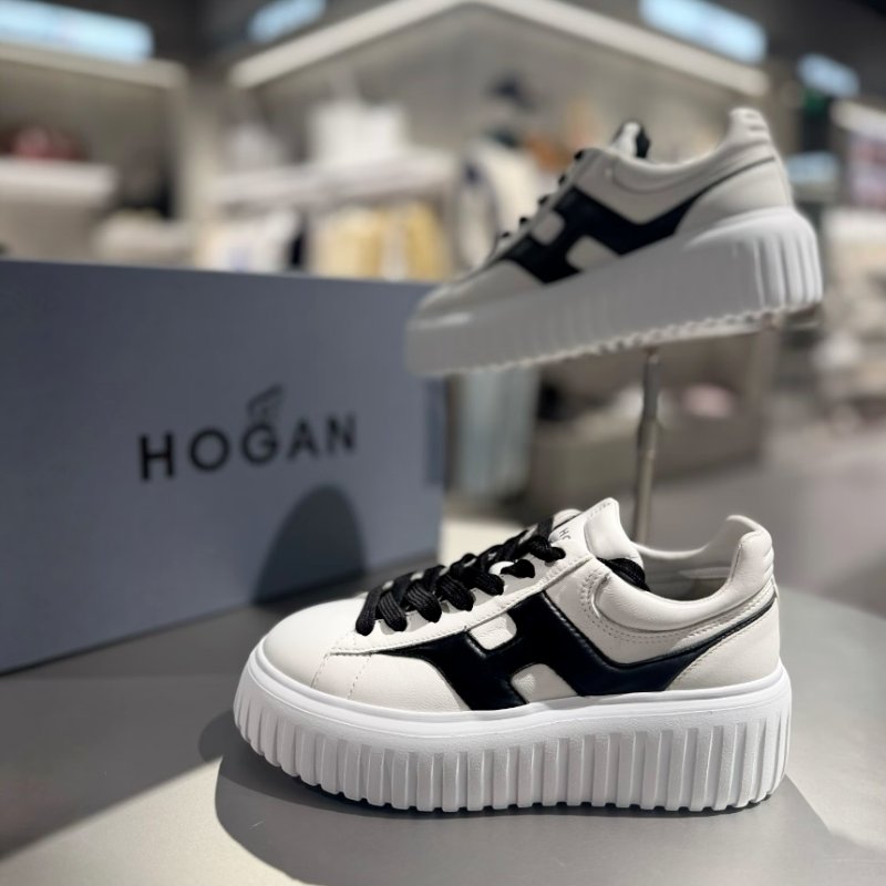 🎉新品好折扣✨Hogan 女款 H-Stripes 光滑皮革6公分厚底餅乾運動鞋 白配黑色 EU35/36/37/38/39-4