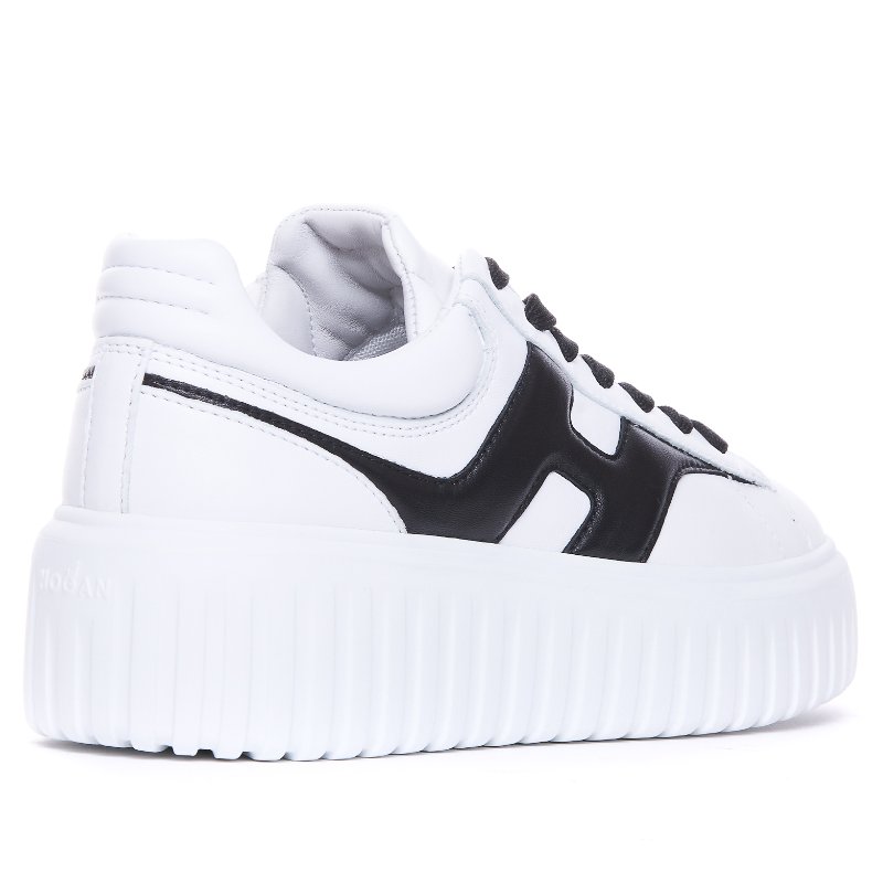 🎉新品好折扣✨Hogan 女款 H-Stripes 光滑皮革6公分厚底餅乾運動鞋 白配黑色 EU35/36/37/38/39-6