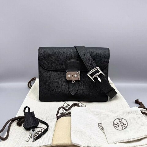 HERMES sac a depeches21黑銀肩背斜背包21*17*4 全新閒置配件塵袋鑰匙