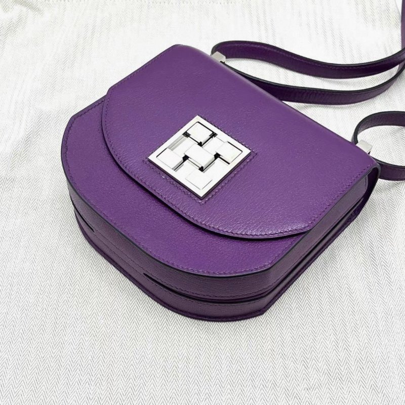 HERMES 海葵紫銀扣馬賽克mini肩背斜背包 99新配件盒子塵袋購證吊牌-2