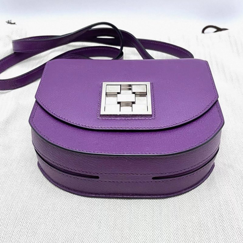 HERMES 海葵紫銀扣馬賽克mini肩背斜背包 99新配件盒子塵袋購證吊牌-3