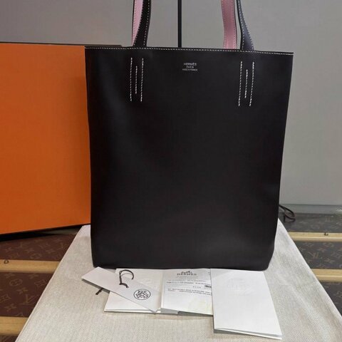 HERMES 新款烏木色櫻花粉Sens35雙面托特包 29*35*11 全新閒置配件盒子購證塵袋
