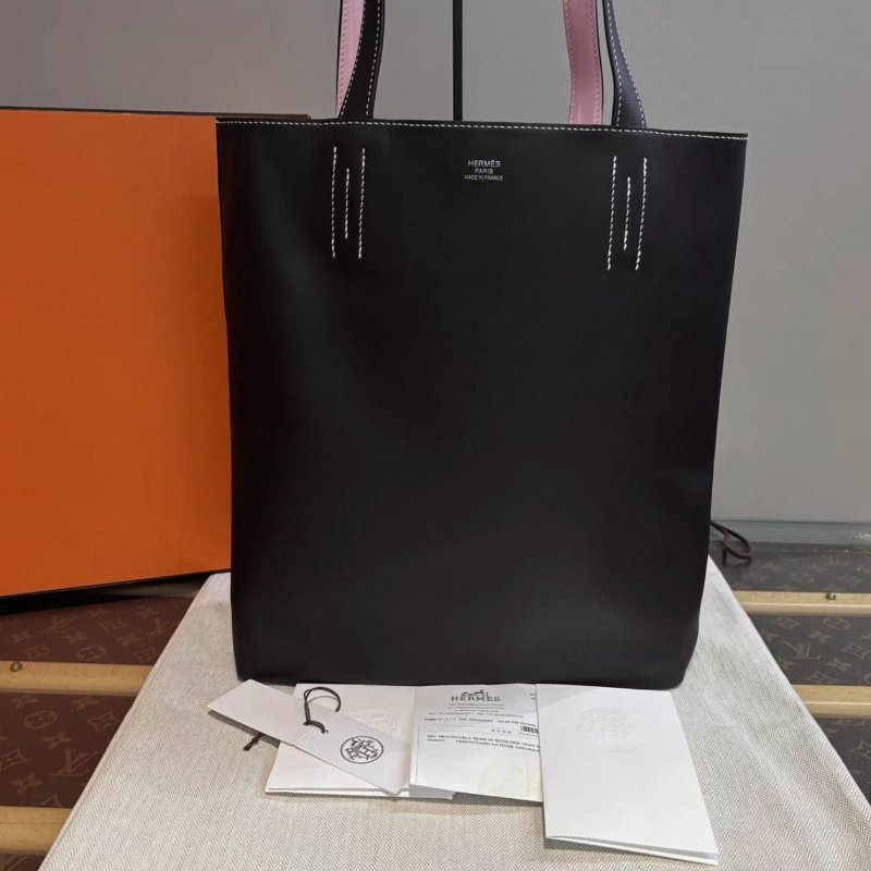 HERMES 新款烏木色櫻花粉Sens35雙面托特包 29*35*11 全新閒置配件盒子購證塵袋-0