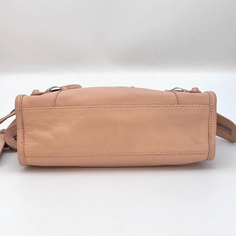 BALENCIAGA 粉銀小號機車手提斜背包24*14.5*8.5 97新配件鏡子塵袋-3