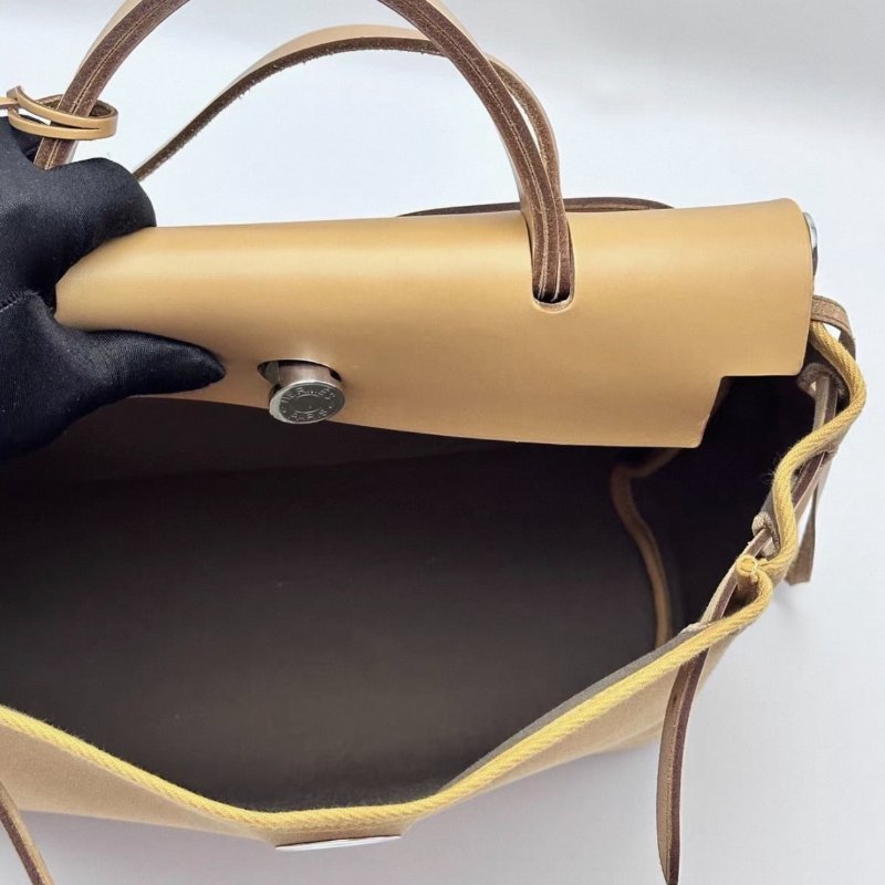 HERMES 帆布拼皮herbag31手提斜背包31*25*11 98新配件塵袋吊牌鎖鑰匙-1