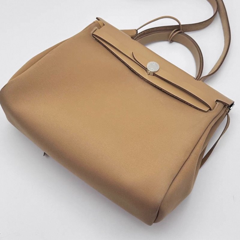 HERMES 帆布拼皮herbag31手提斜背包31*25*11 98新配件塵袋吊牌鎖鑰匙-2