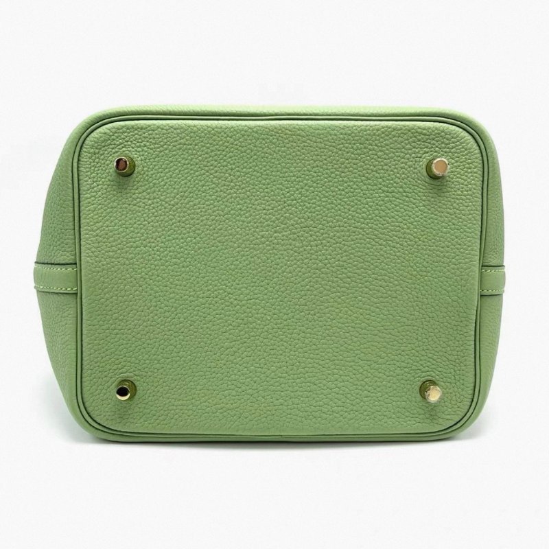 HERMES 酪梨綠菜籃子22手提袋22*22*18 99新配件塵袋鎖鑰匙-3