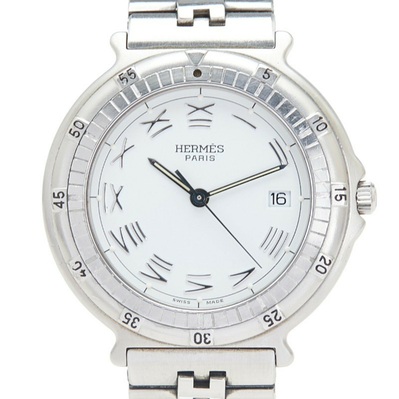 愛馬仕 Captain Nemo 石英腕錶,白色錶盤,不鏽鋼錶殼,女士款-0