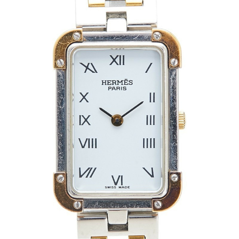 愛馬仕 Cloiseur 腕錶 CR1.220 石英機芯 白色錶盤 不鏽鋼鍍層 女士款-0