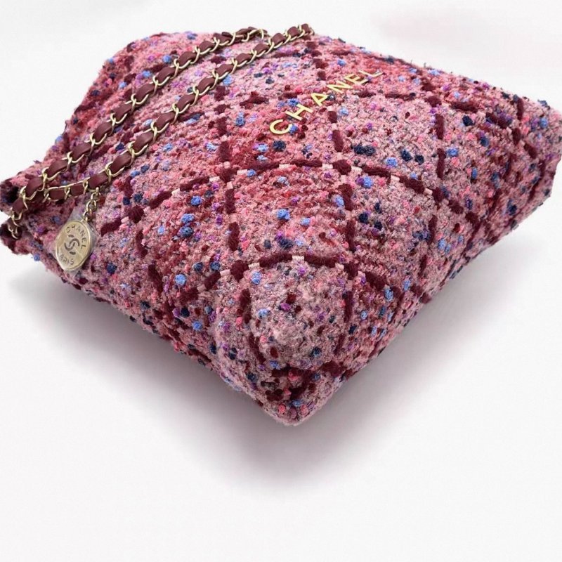 CHANEL 粉色毛呢22bag中號子母肩背包36*36*7.5 98新配件塵袋-4