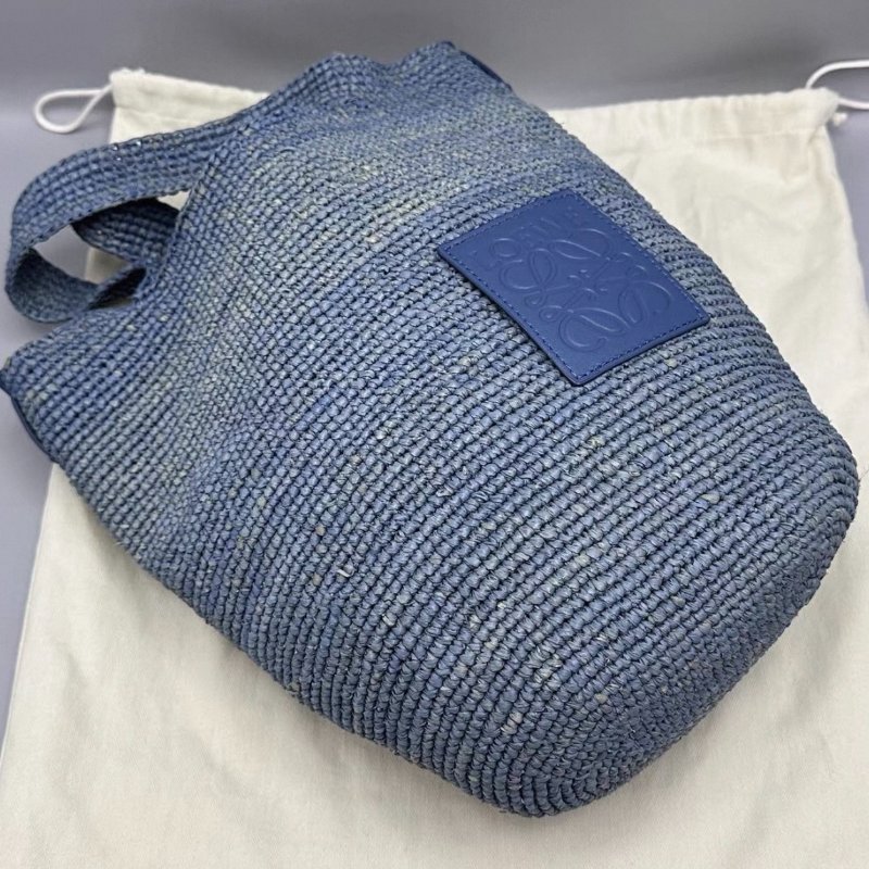 LOEWE Slit藍色拉菲草編織手提水桶包30*30*8 98新配件塵袋-1