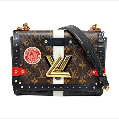 LOUIS VUITTON TWIST 中號棕色塗層帆布老花印花單肩包斜挎包金色五金