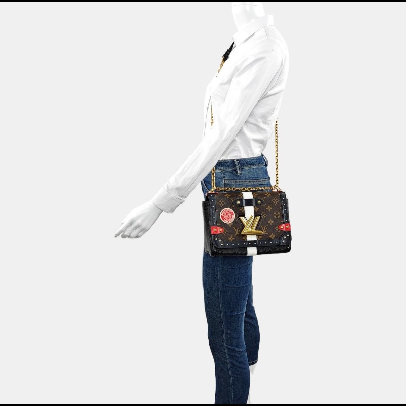 LOUIS VUITTON TWIST 中號棕色塗層帆布老花印花單肩包斜挎包金色五金-1