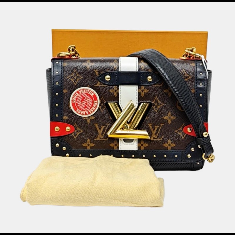 LOUIS VUITTON TWIST 中號棕色塗層帆布老花印花單肩包斜挎包金色五金-7