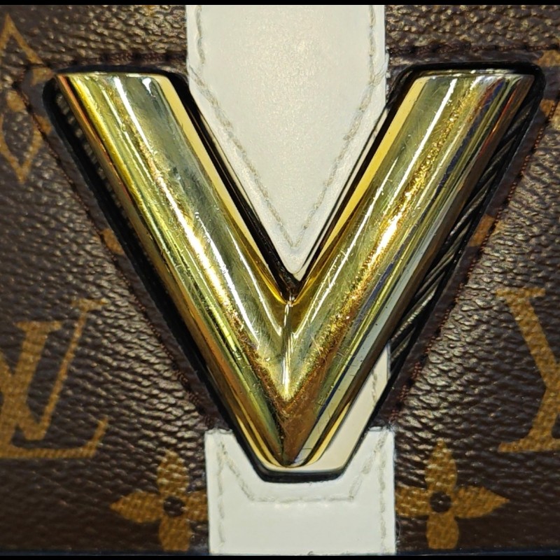 LOUIS VUITTON TWIST 中號棕色塗層帆布老花印花單肩包斜挎包金色五金-12