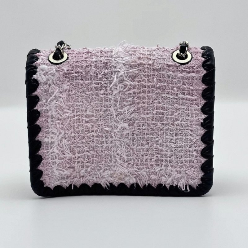 CHANEL 粉色毛呢金扣肩背斜背豆腐包19*14.5*5 99新配件塵袋-3