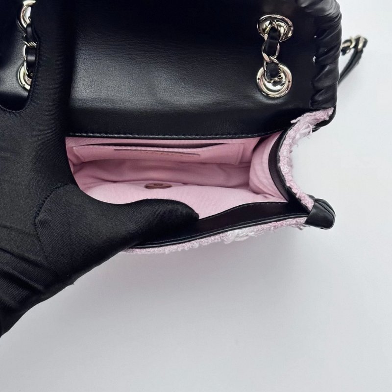 CHANEL 粉色毛呢金扣肩背斜背豆腐包19*14.5*5 99新配件塵袋-4