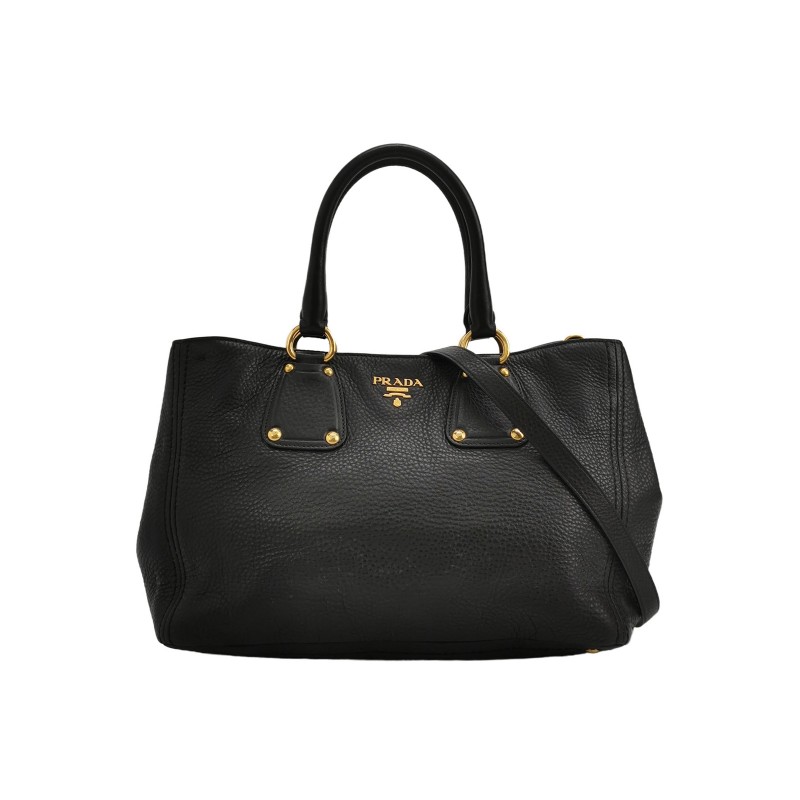 Prada 牛皮黑色金字母Logo手提包肩背包-0
