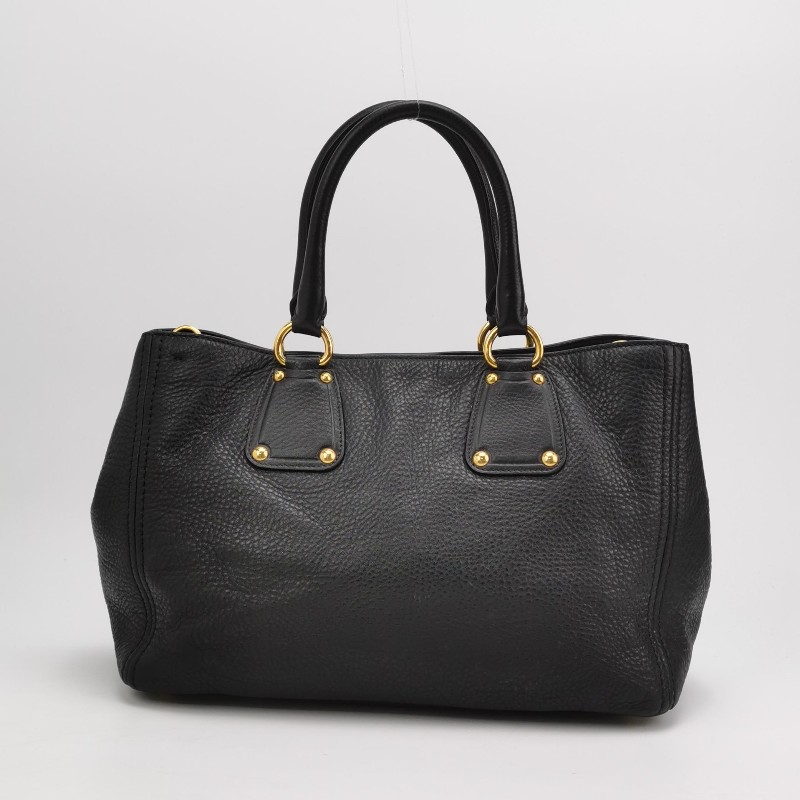 Prada 牛皮黑色金字母Logo手提包肩背包-4