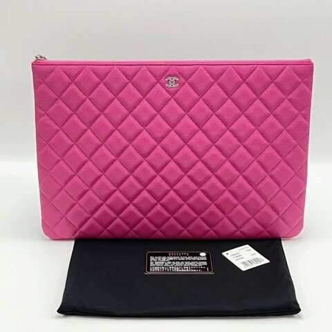 CHANEL粉色荔枝牛手拿包 34.5*24*1 全新閒置配件塵袋保卡