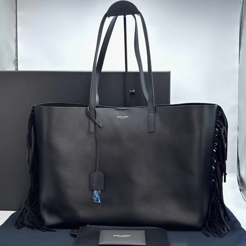 YSL 黑色燙金logo流蘇子母單肩托特包35*28*14 98新配件塵袋-0