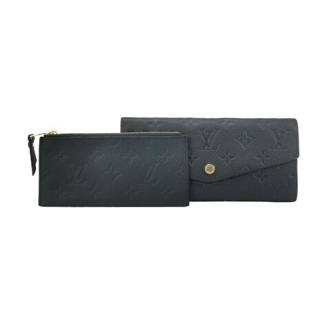 LV Josephine牛皮黑色老花壓紋按扣子母包錢包長夾