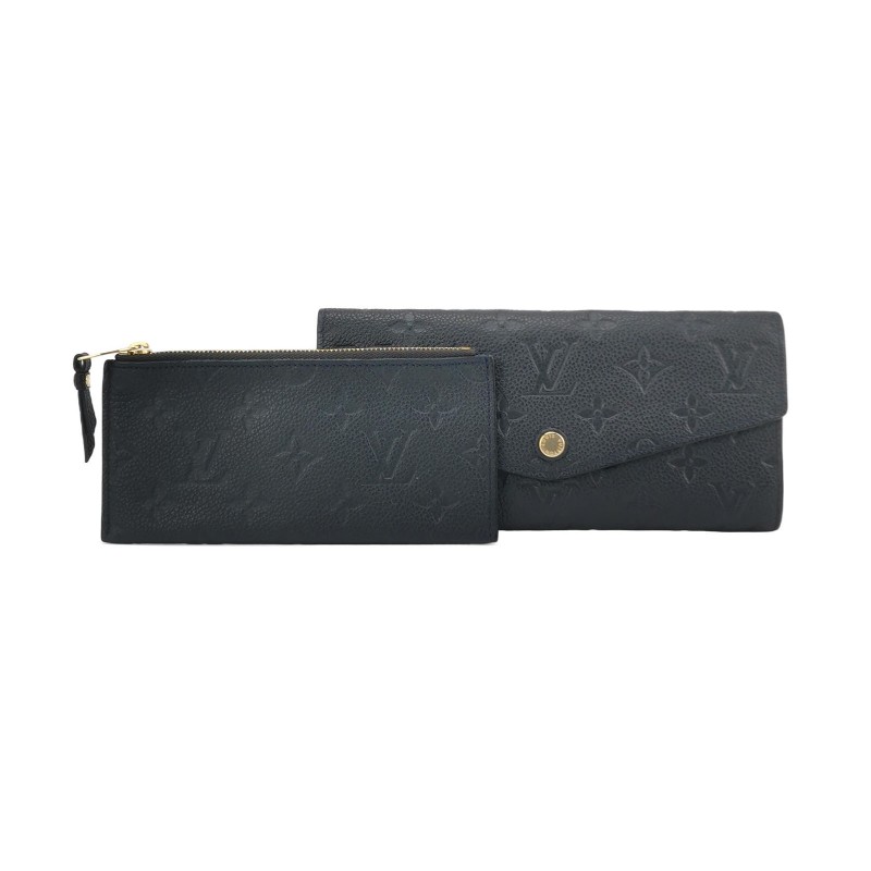 LV Josephine牛皮黑色老花壓紋按扣子母包錢包長夾-0