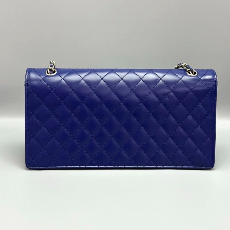 ️CHANEL 藍色金扣漆皮肩背斜背鏈條包25.5*13*8 98新配件塵袋-5