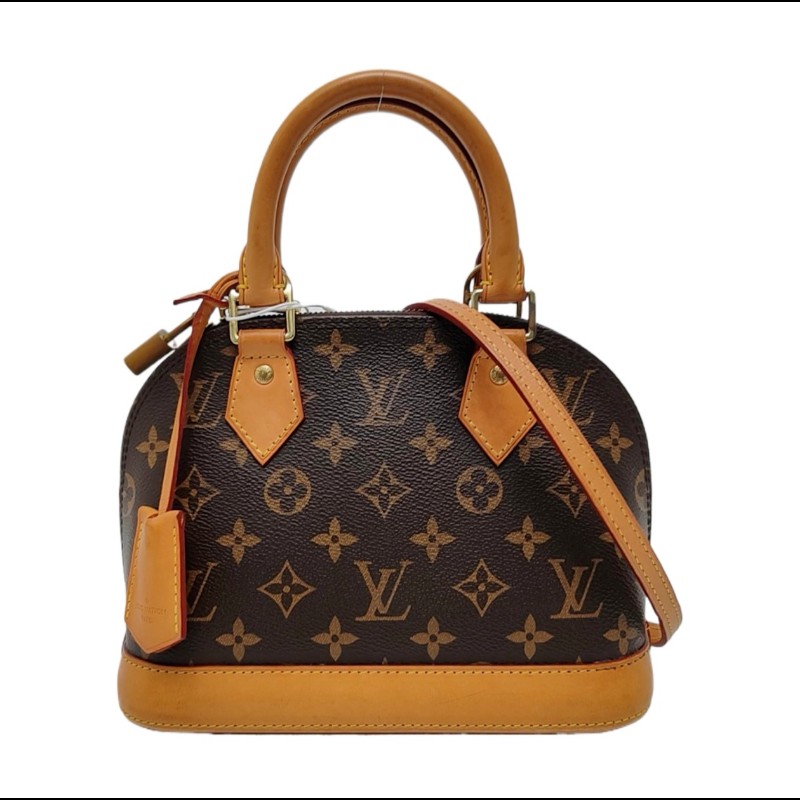 LOUIS VUITTON ALMA BB棕色塗層帆布老花貝殼包 金色五金 可拆卸肩帶-0