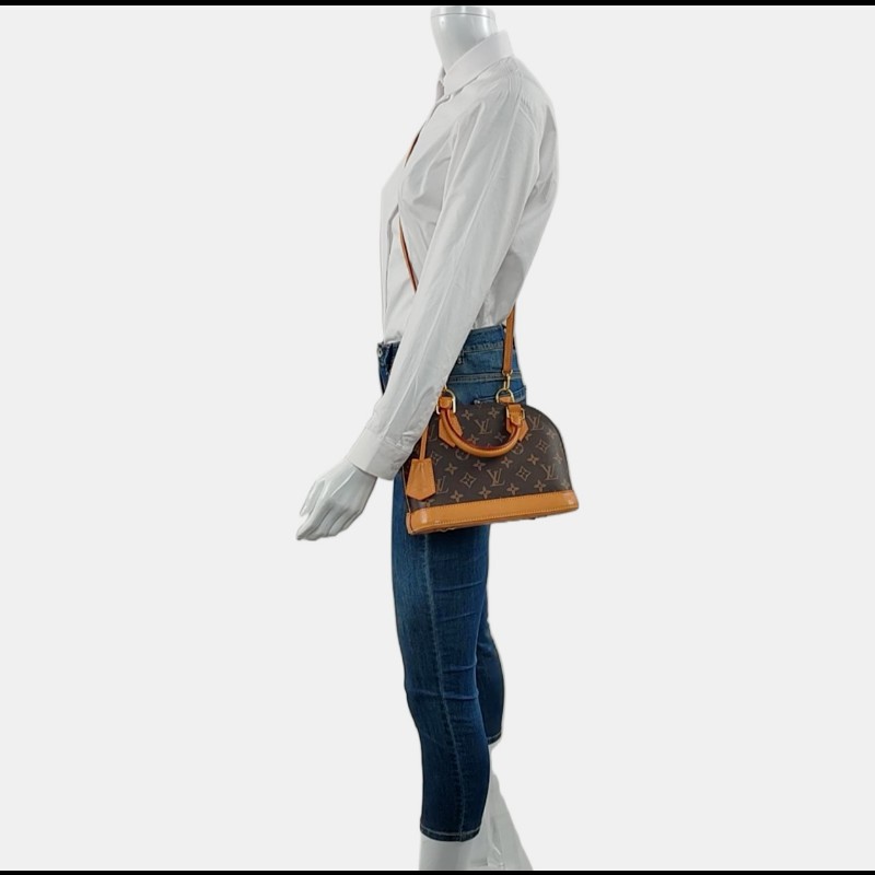 LOUIS VUITTON ALMA BB棕色塗層帆布老花貝殼包 金色五金 可拆卸肩帶-1
