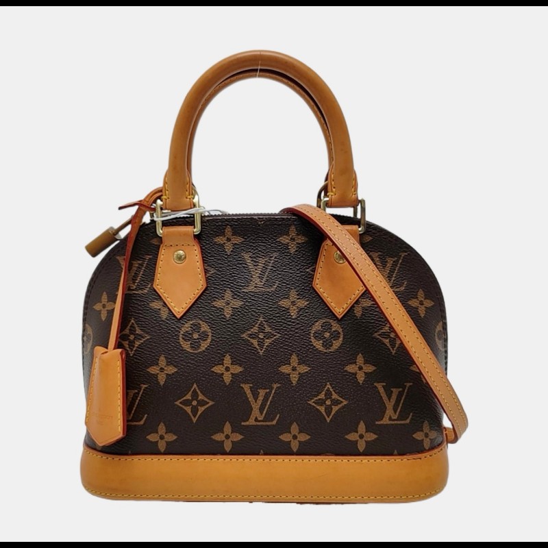 LOUIS VUITTON ALMA BB棕色塗層帆布老花貝殼包 金色五金 可拆卸肩帶-3
