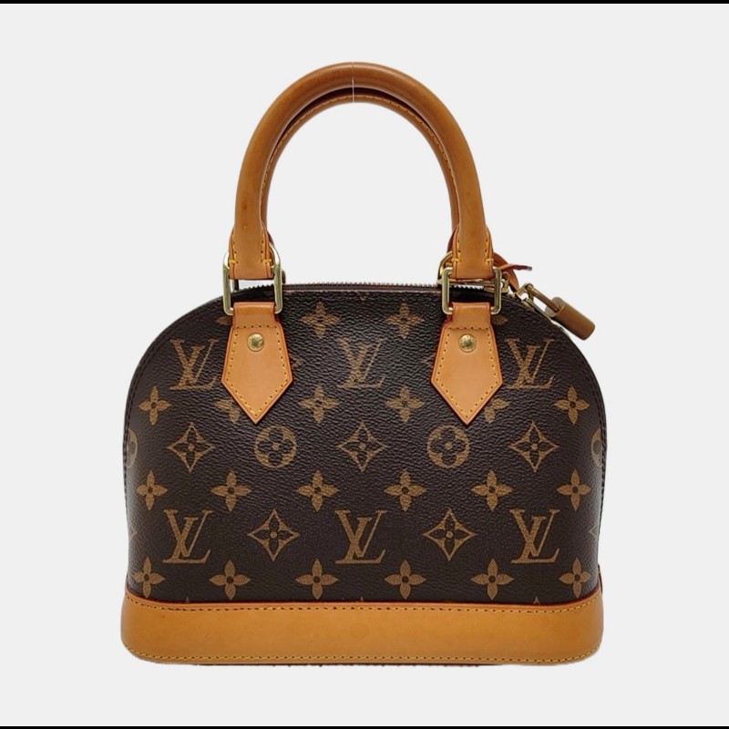 LOUIS VUITTON ALMA BB棕色塗層帆布老花貝殼包 金色五金 可拆卸肩帶-5