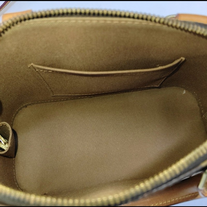 LOUIS VUITTON ALMA BB棕色塗層帆布老花貝殼包 金色五金 可拆卸肩帶-7