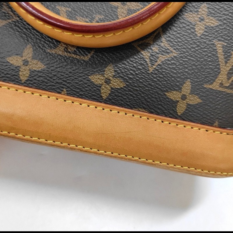 LOUIS VUITTON ALMA BB棕色塗層帆布老花貝殼包 金色五金 可拆卸肩帶-8