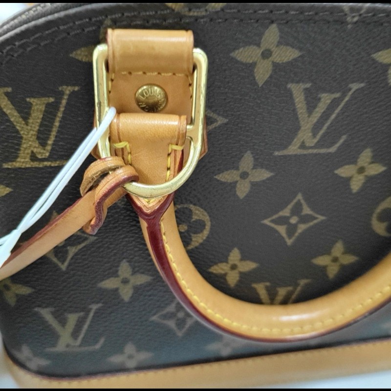 LOUIS VUITTON ALMA BB棕色塗層帆布老花貝殼包 金色五金 可拆卸肩帶-9
