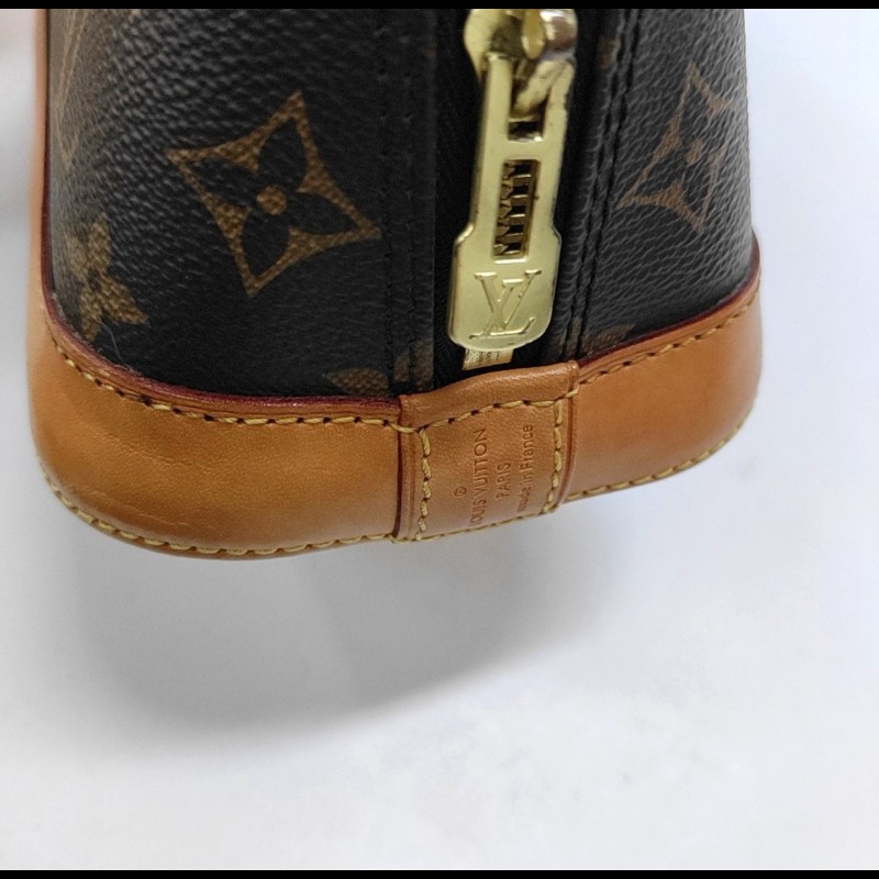 LOUIS VUITTON ALMA BB棕色塗層帆布老花貝殼包 金色五金 可拆卸肩帶-11