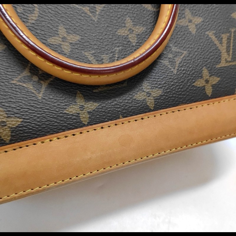 LOUIS VUITTON ALMA BB棕色塗層帆布老花貝殼包 金色五金 可拆卸肩帶-12